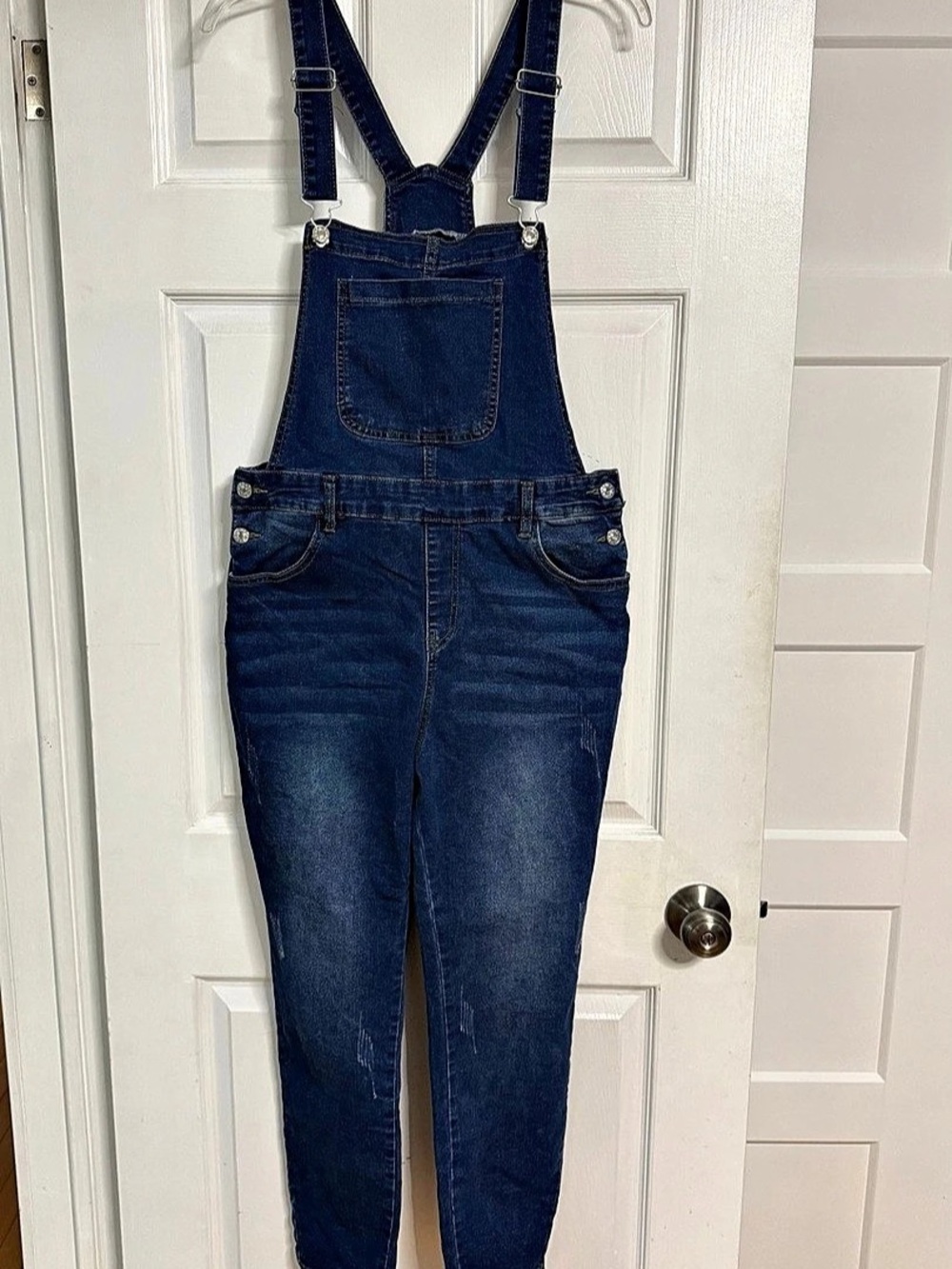 Skinny Dark Wash Ankle Denim Overalls Blue